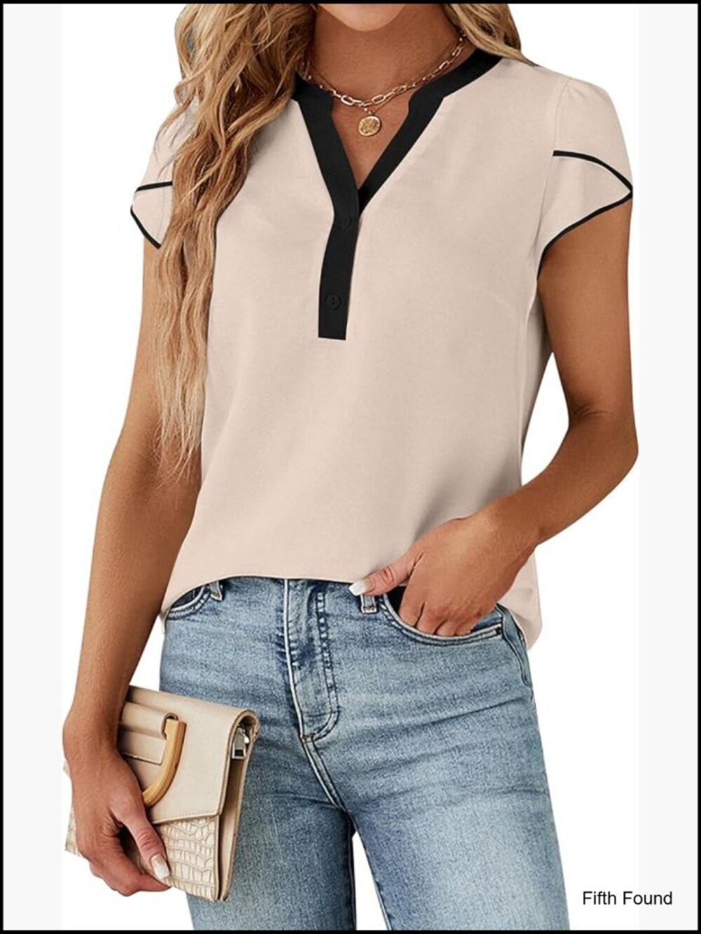 Dressy Casual Button Down Blouse Cap Sleeve V Neck Work Tops